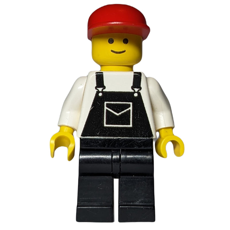 fig-001125 – Man, Black Overalls, Red Cap (3626a Head)
