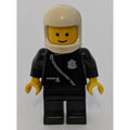 fig-001134 – Policeman, Black Jacket with Zipper and Badge, White Helmet (3842b Helmet)