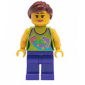fig-001159 – Woman, Lime Halter Top with Dolphins, Dark Purple Legs, Dark Brown Ponytail