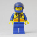 fig-001201 – Coast Guard, Yellow Jacket with Zipper, Radio and Badge, Blue Helmet with Visor, Stubble