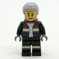 fig-001203 – Firefighter, Black Fire Suit with Open Jacket, Light Bluish Gray Hair, Beard