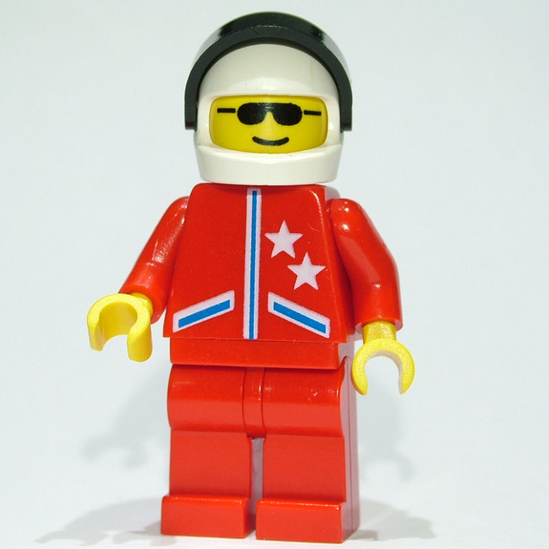 fig-001206 – Racer, Red Jacket with 2 Stars, White Helmet with Visor, Sunglasses