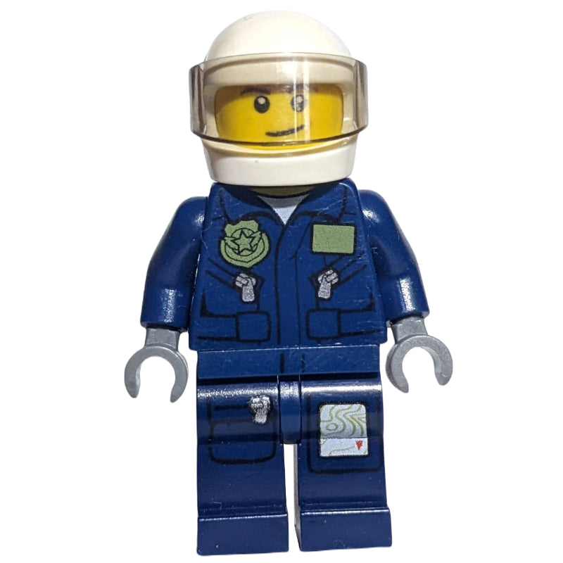 fig-001277 – Policeman, Dark Blue Jacket with Pockets and Badge, White Helmet with Visor