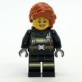 fig-001294 – Firefighter, Black Fire Suit, Dark Orange Long Hair, Hearing Aid