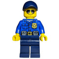 fig-001375 – Policeman, Blue Shirt with Badge and Pouches, Dark Blue Legs, Dark Blue Cap, Sunglasses