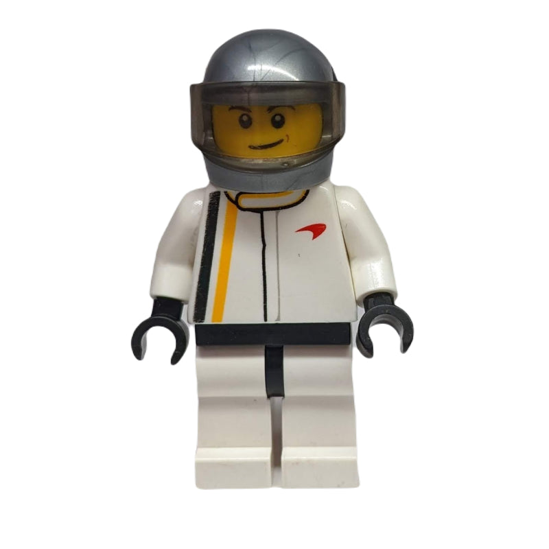 fig-001380 – Race Driver, White Torso, White Legs, Flat Silver Helmet, McLaren