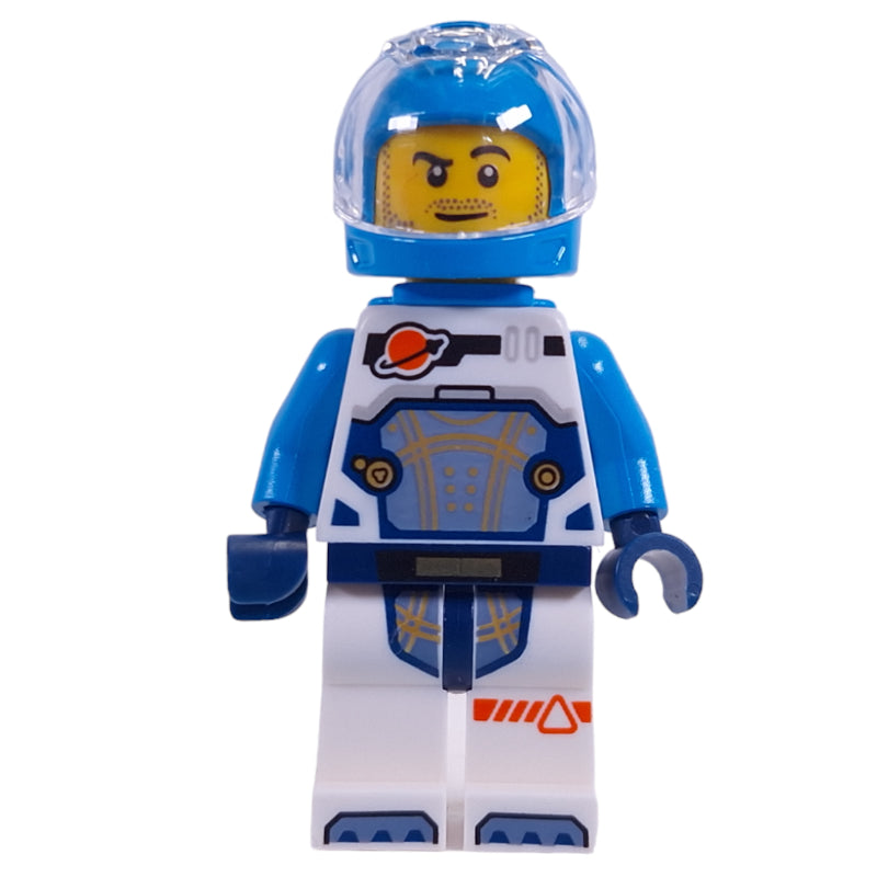 fig-001387 – Astronaut, White and Dark Azure Spacesuit, Dark Azure Backpack and Helmet, Stubble Beard
