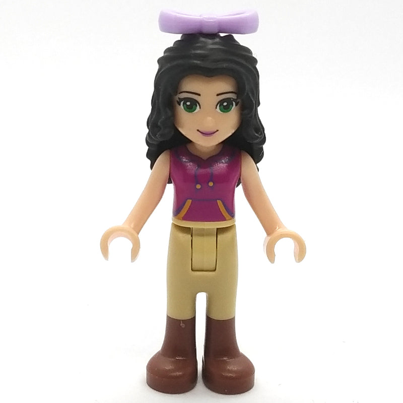 fig-001388 – Emma - Magenta Top, Tan Trousers, Lavender Bow