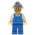 fig-001389 – Miner, Blue Overalls over White V-Necked Shirt, Mining Hat