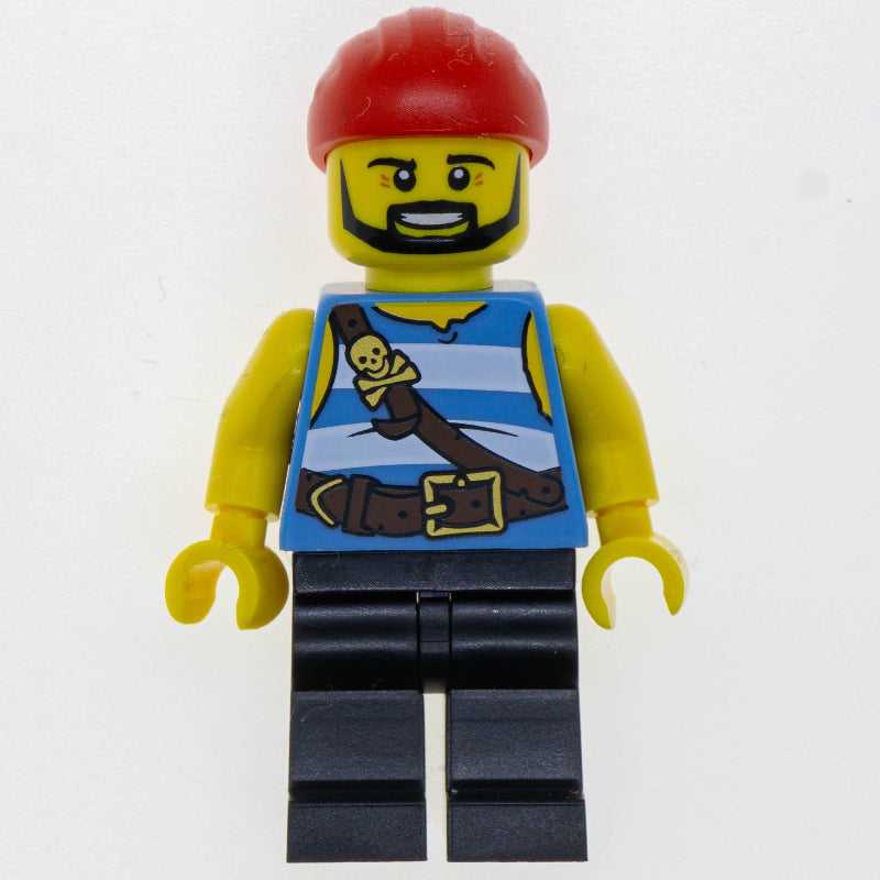 fig-001445 – Pirate - Medium Blue Stripes, Black Legs, Red Bandana