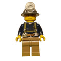 fig-001486 – Miner, Dark Blue Shirt with Harness, Mining Hat, Sweat Drops