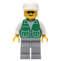 fig-001498 – Man, Green Jacket, Light Gray Legs, White Cap, Sunglasses