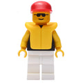 fig-001503 – Man, Black Torso, White Legs, Red Cap, Yellow Life Vest, Sunglasses