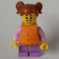 fig-001505 – Girl, Pink Hoodie, Short Medium Lavender Legs, Orange Life Jacket, Dark Orange Hair