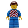 fig-001514 – Train Worker - Red/White Shirt, Blue Legs, Brown Hair, (3626a Head)