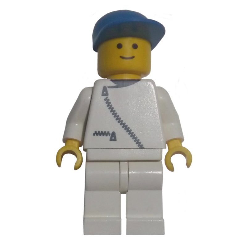 fig-001545 – Man, White Jacket with Zipper, White Legs, Blue Cap