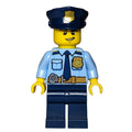 fig-001659 – Policeman, Bright Light Blue Shirt with Dark Blue Tie, Badge, and Radio on Belt, Dark Blue Hat with Badge
