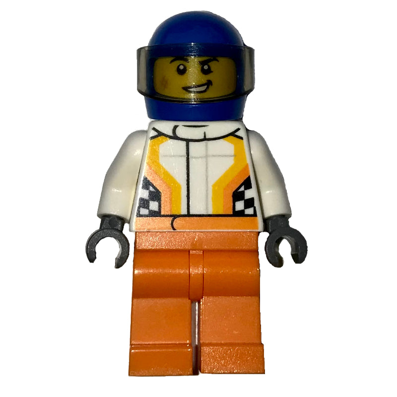 fig-001663 – Racer, White and Orange Jumpsuit, Blue Helmet with Visor