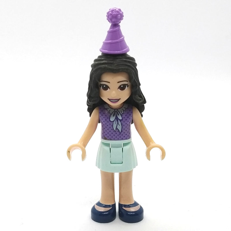 fig-001666 – Emma - Medium Lavender Dotted Top, Light Aqua Skirt, Hat