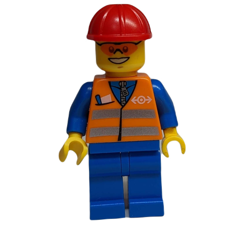 fig-001668 – Train Worker - Orange Torso, Blue Legs, Red Helmet