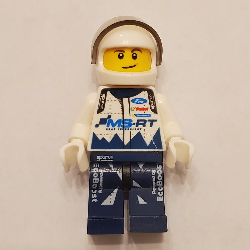 fig-001727 – Race Driver, White Torso, Dark Blue Legs, White Helmet, Ford