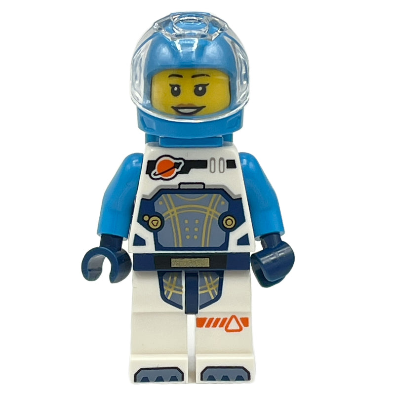 fig-001757 – Astronaut, White and Dark Blue Spacesuit, Dark Azure Backpack and Helmet, Earpiece