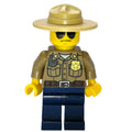 fig-001885 – Forest Police / Ranger, Dark Tan Shirt with Radio and Badge, Dark Blue Legs, Tan Campaign Hat, Sunglasses