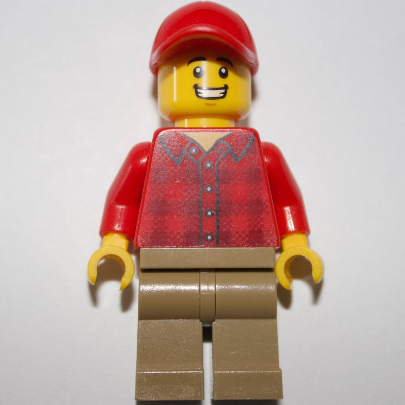 fig-001951 – Man, Red Flannel Shirt, Dark Tan Legs, Red Cap