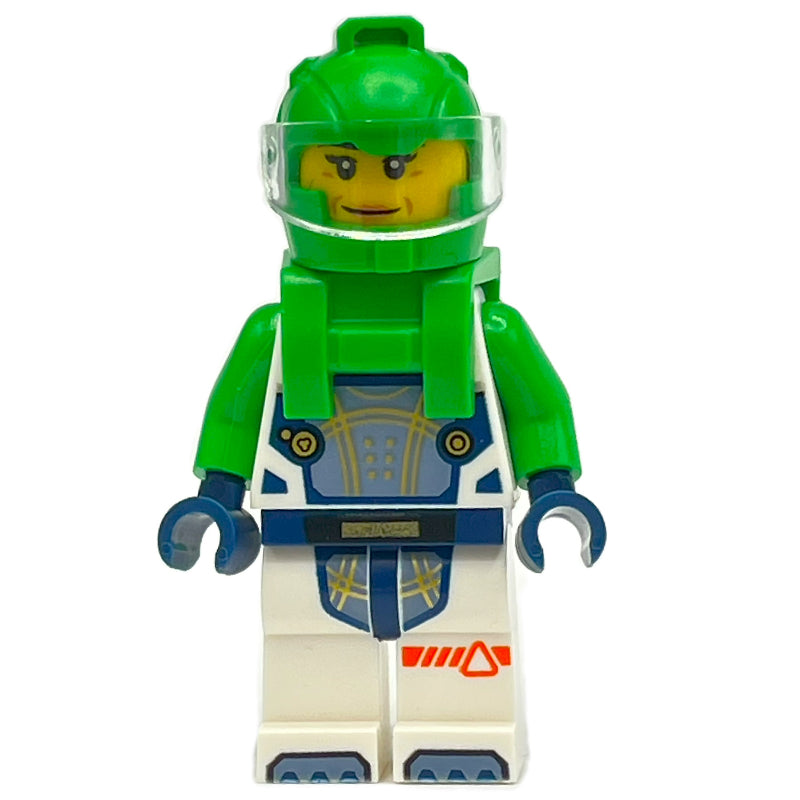 fig-002028 – Astronaut, White Spacesuit, Bright Green Backpack and Helmet