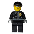 fig-002038 – Policeman, Black Jacket with Pocket and Badge, Black Cap, Silver Sunglasses Print