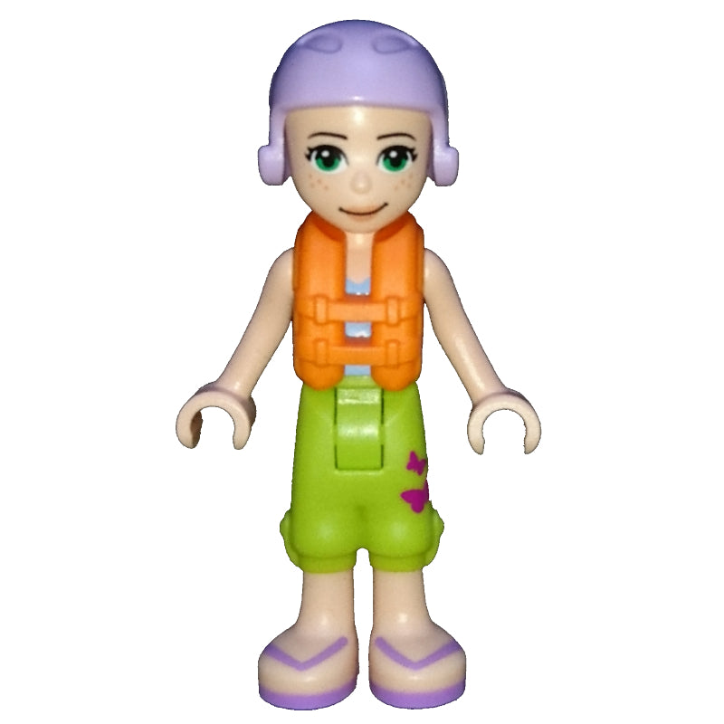 fig-002049 – Mia - Medium Azure Top, Lime Trousers, Lavender Cap, Life Vest