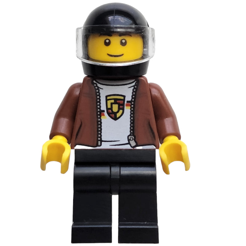 fig-002056 – Reddish Brown jacket, Porsche Sweater, Black Legs