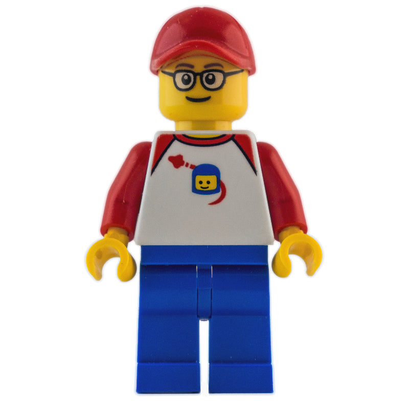 fig-002063 – Man - White Torso, classic Space Logo, Blue Legs, Red Cap