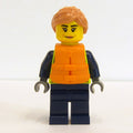 fig-002090 – Police Officer, Vibrant Yellow Police Vest, Orange Life Jacket, Nougat Hair