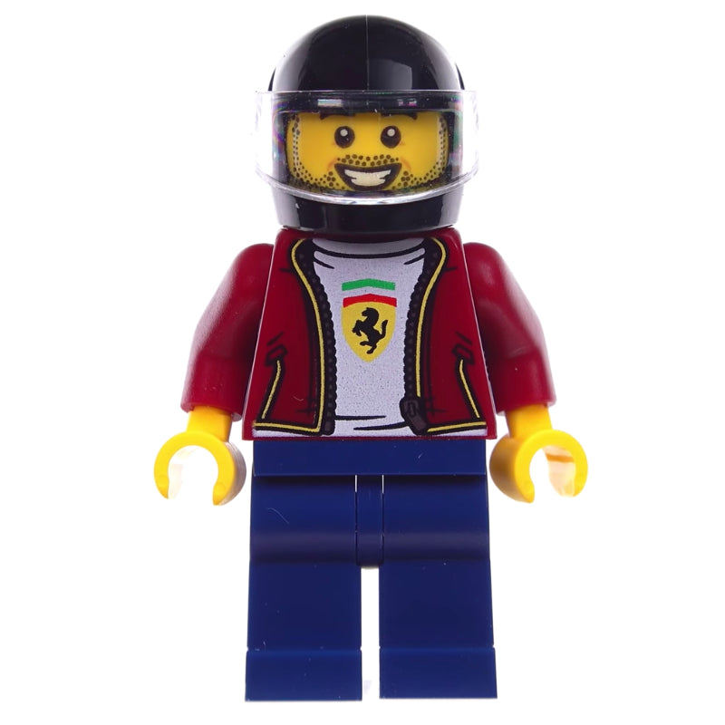 fig-002108 – Race Driver, Dark Red Torso, Dark Blue Legs, Black Helmet