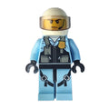 fig-002119 – Policeman, Black Vest with Badge and Pouches over Bright Light Blue Shirt, White Helmet with Visor
