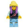 fig-002126 – Parker L. Jackson, Black Top, Bright Light Yellow Beanie Hat, Medium Lavender Hair