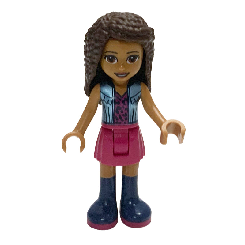 fig-002142 – Andrea - Medium Blue Jacket, Magenta Skirt