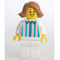 fig-002154 – Woman, Shirt with White and Dark Turquoise Stripes, White Legs, Medium Nougat Hair