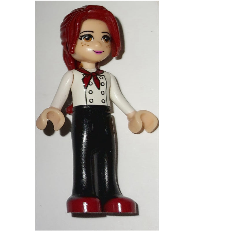 fig-002345 – Mia - White Chef Jacket, Black Pants