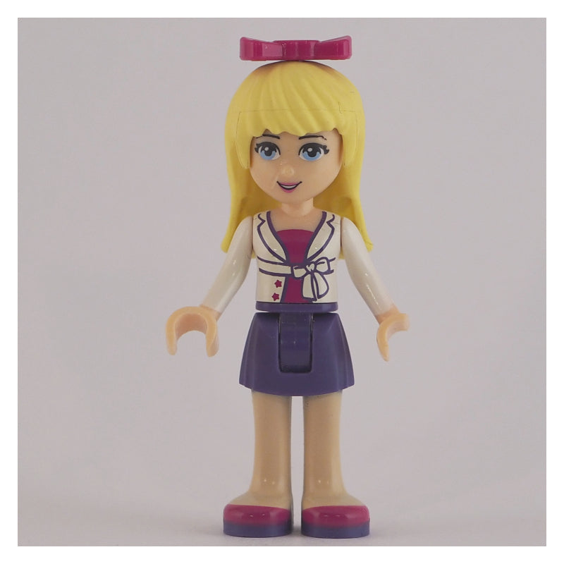 fig-002351 – Stephanie - White Jacket, Dark Purple Skirt, Magenta Bow