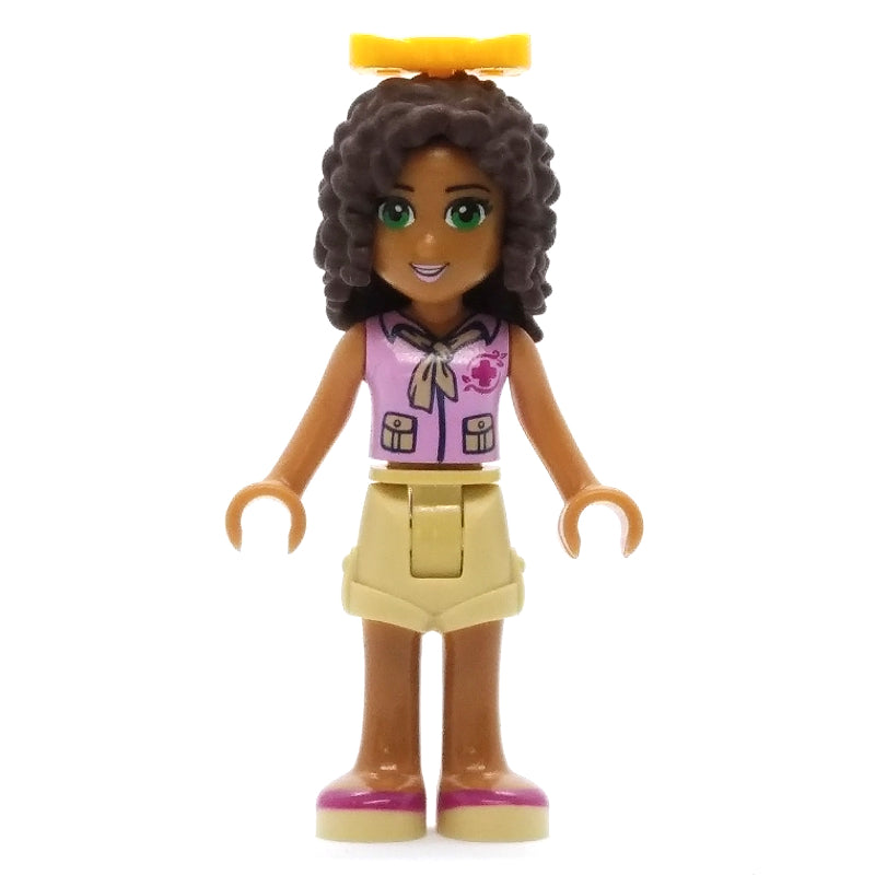 fig-002366 – Andrea - Bright Pink Top, Tan Shorts, Bow