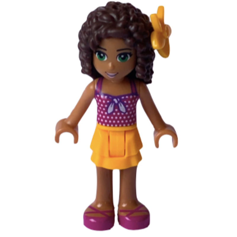 fig-002592 – Andrea - Magenta Top, Bright Light Orange Skirt, Flower