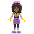 fig-002605 – Andrea - Bright Light Orange Ski Vest, Medium Lavender Skirt, Glasses