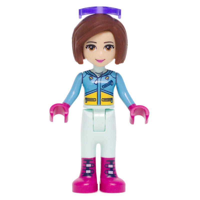 fig-002606 – Amy - Medium Azure Ski Vest, Light Aqua Trousers, Glasses