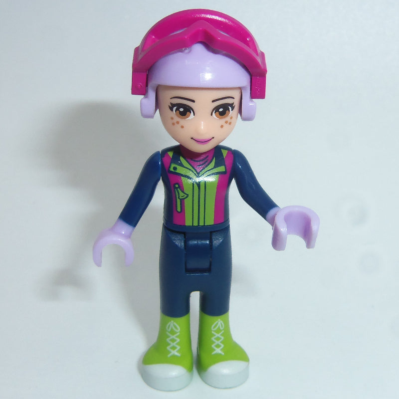 fig-002611 – Mia - Lime Ski Vest, Dark Blue Trousers
