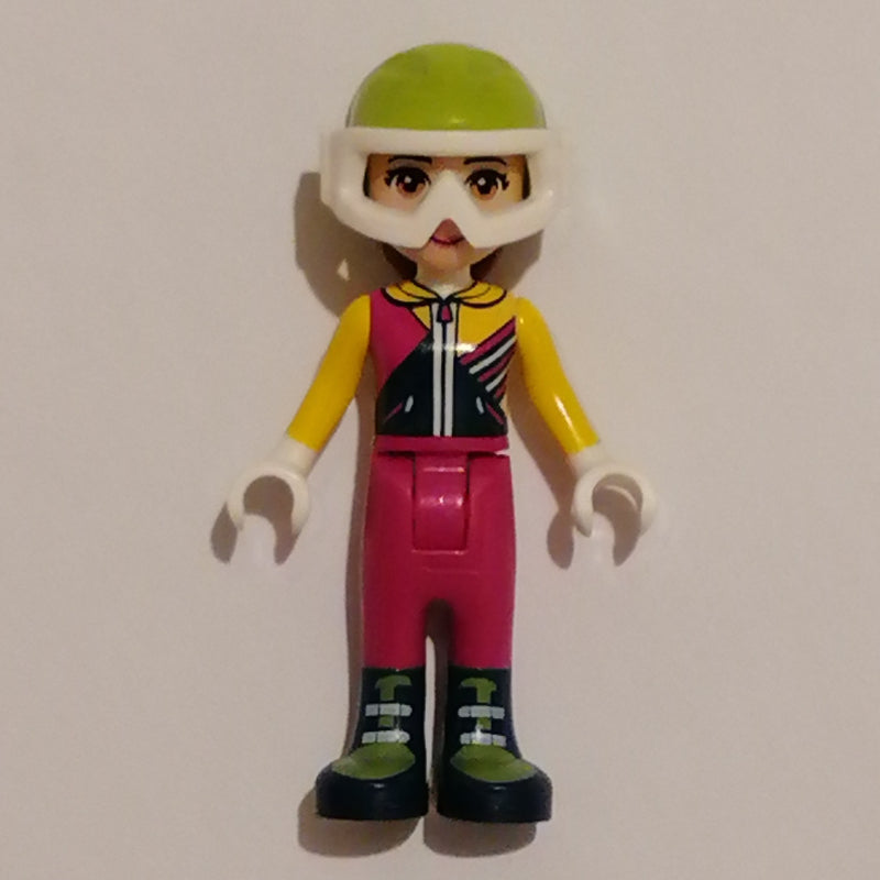 fig-002612 – Olivia - Bright Light Orange Ski Vest, Magenta Trousers