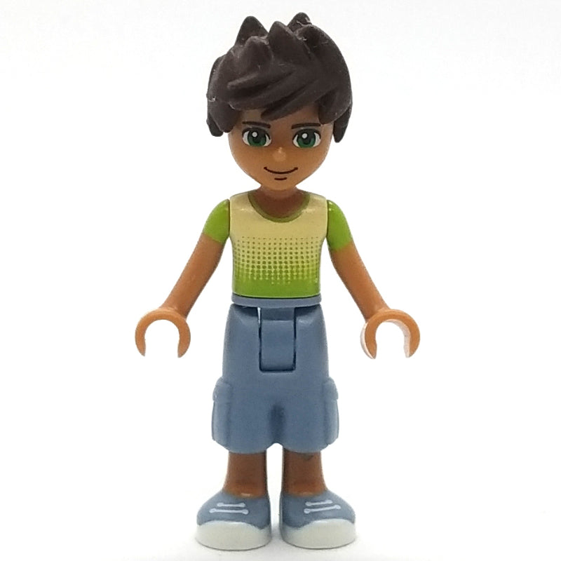 fig-002616 – Liam - Bright Green/Yellow Shirt, Sand Blue Trousers