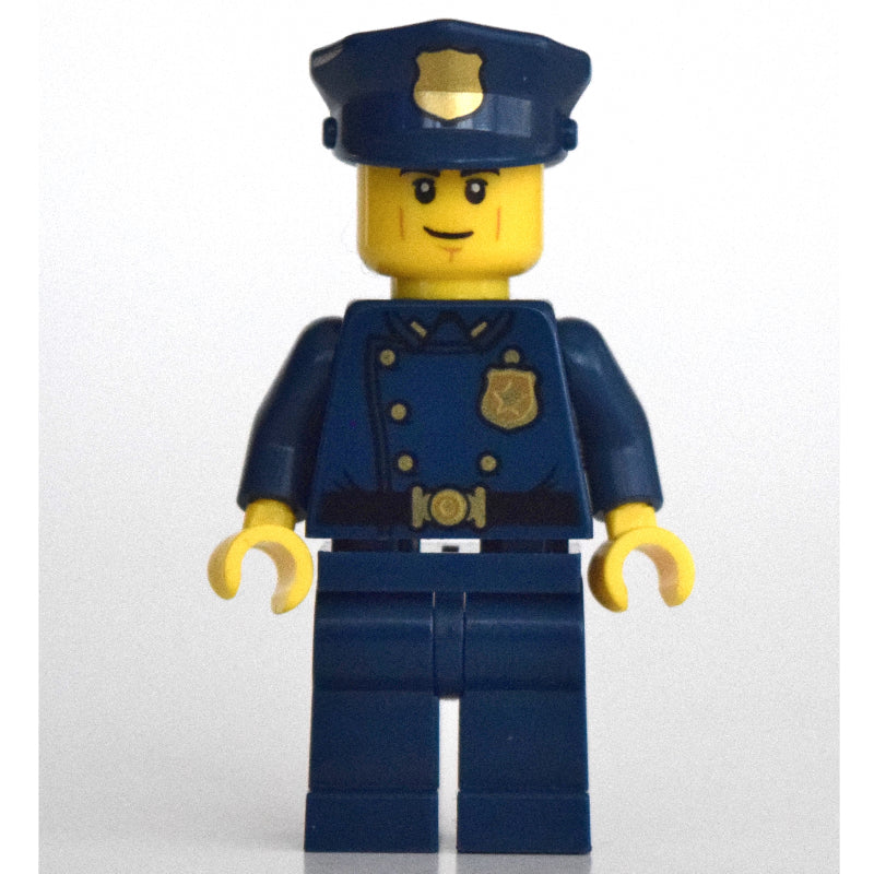 fig-002628 – Policeman, Dark Blue Suit with Large Lapels and Gold Buttons, Police Hat