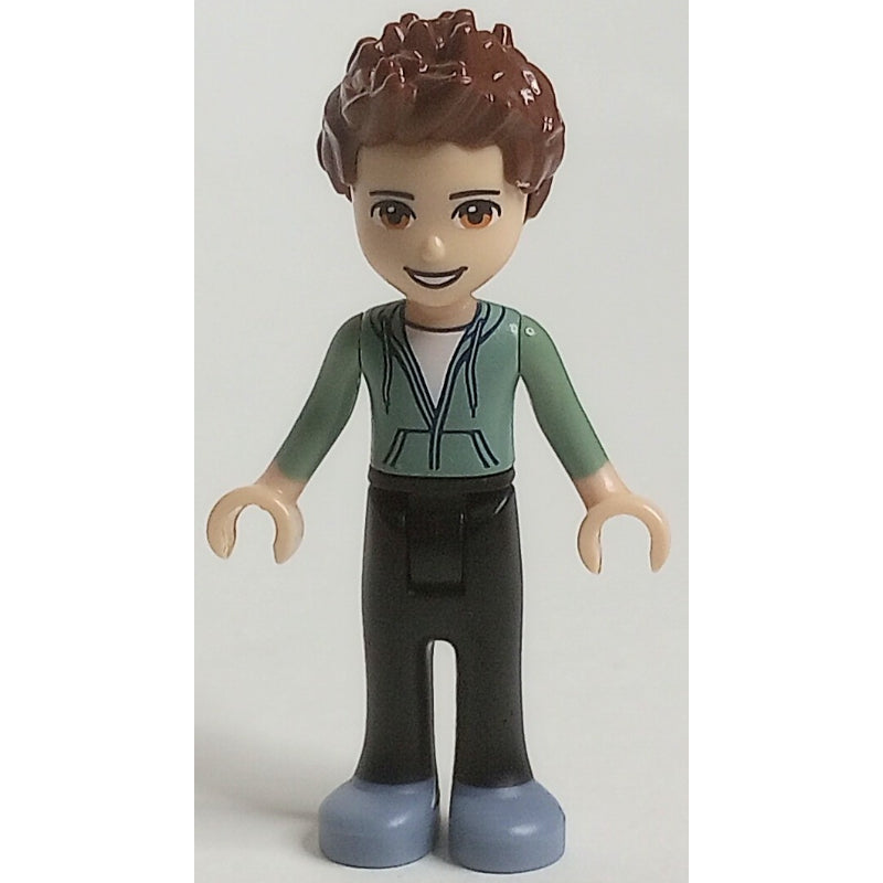 fig-002653 – Ethan - Sand Green Hoodie, Black Trousers, Open Mouth